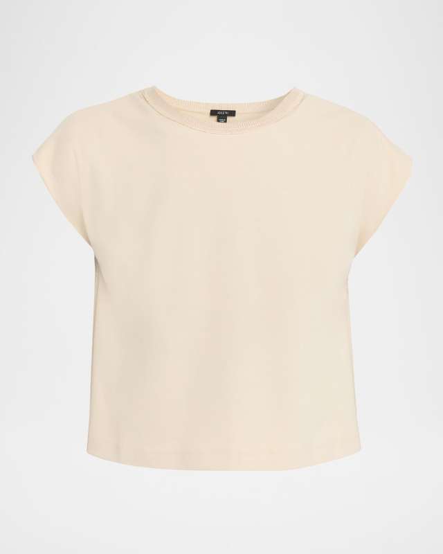 Cap-Sleeve Cotton Jersey & Poplin Ruffle Tee